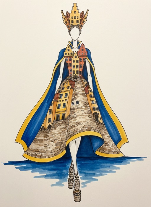 The sketch of Sweden's national costume, Gamla Stan