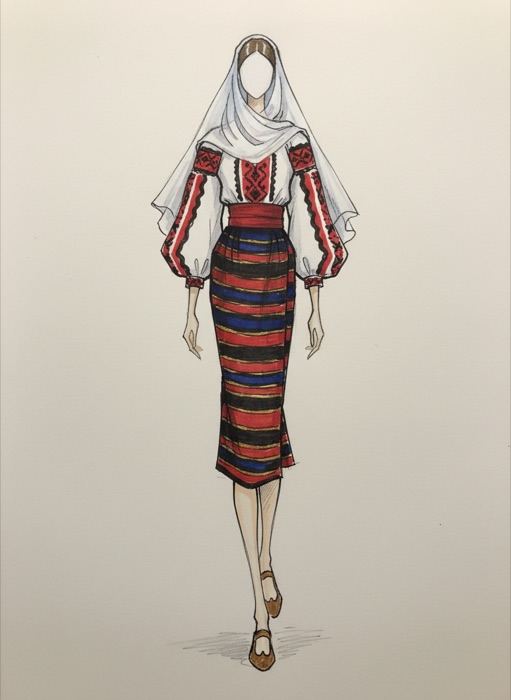The sketch of Moldova's national costume, Ia și Catrința