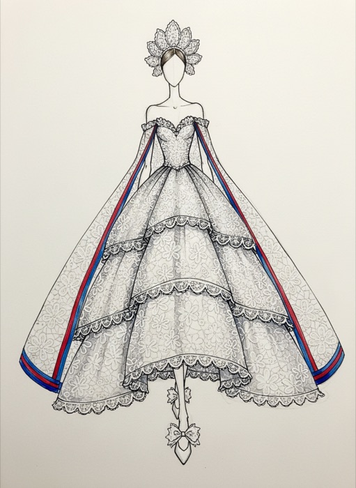 The sketch of Slovenia's national costume, Idrijska čipka