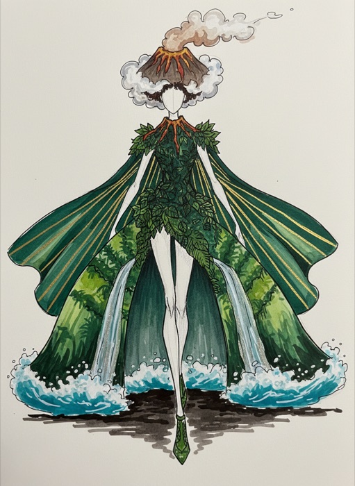 The sketch of Guadeloupe's national costume, La Soufrière