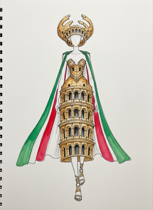 The sketch of Italy's national costume, Il Colosseo