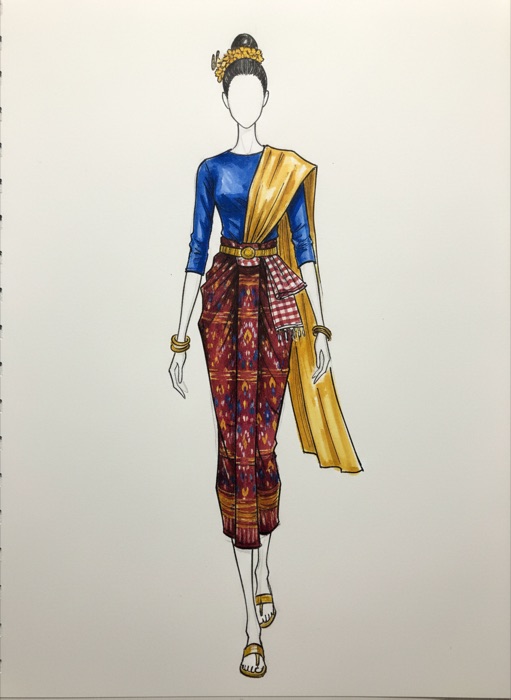 The sketch of Cambodia's national costume, Sampot Hol