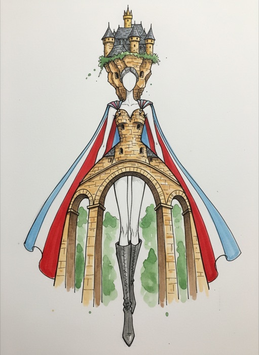 The sketch of Luxembourg's national costume, Pont Adolphe