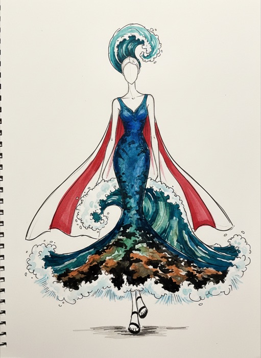 The sketch of Tahiti's national costume, Teahupo'o