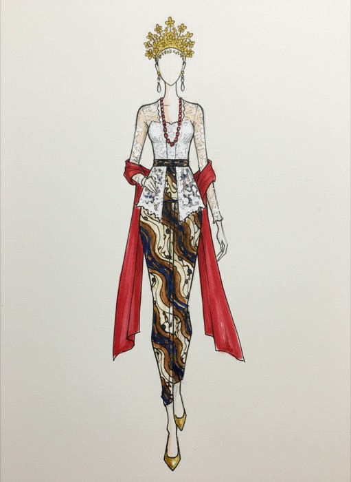 The sketch of Indonesia's national costume, Batik Parang