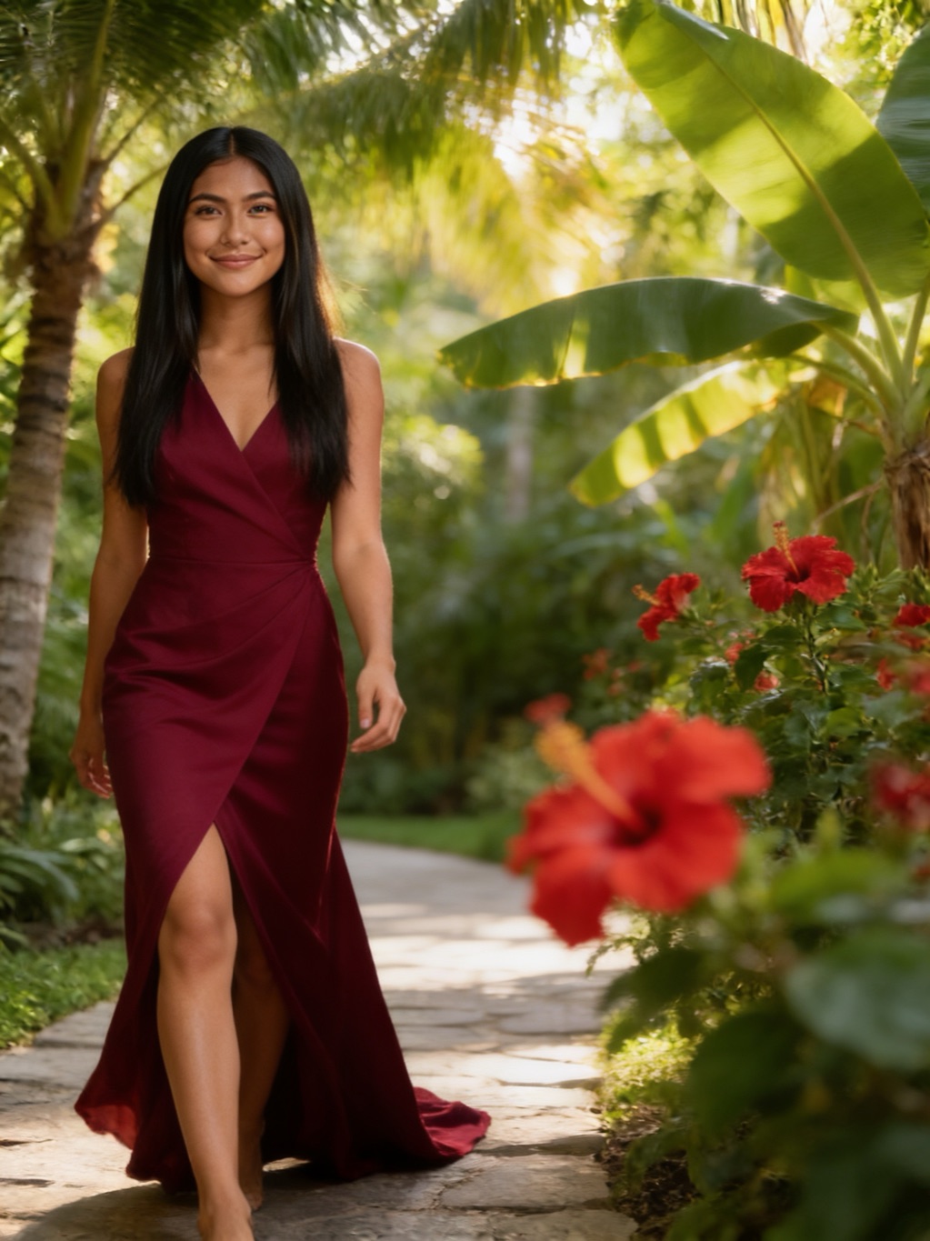 Chaska Palacios in her evening gown, in the garden
