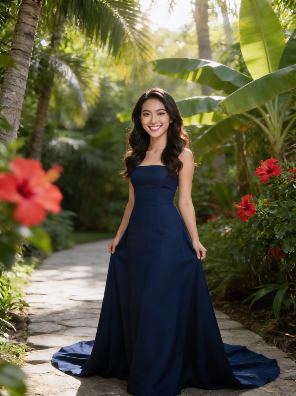 Kinzang Yangden in her evening gown, in the garden