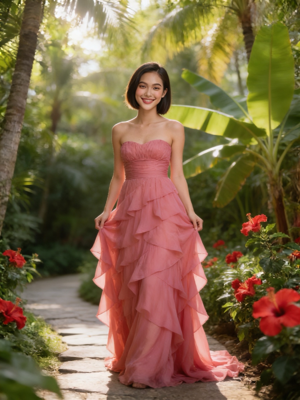 Sopheap Sam in her evening gown, in the garden