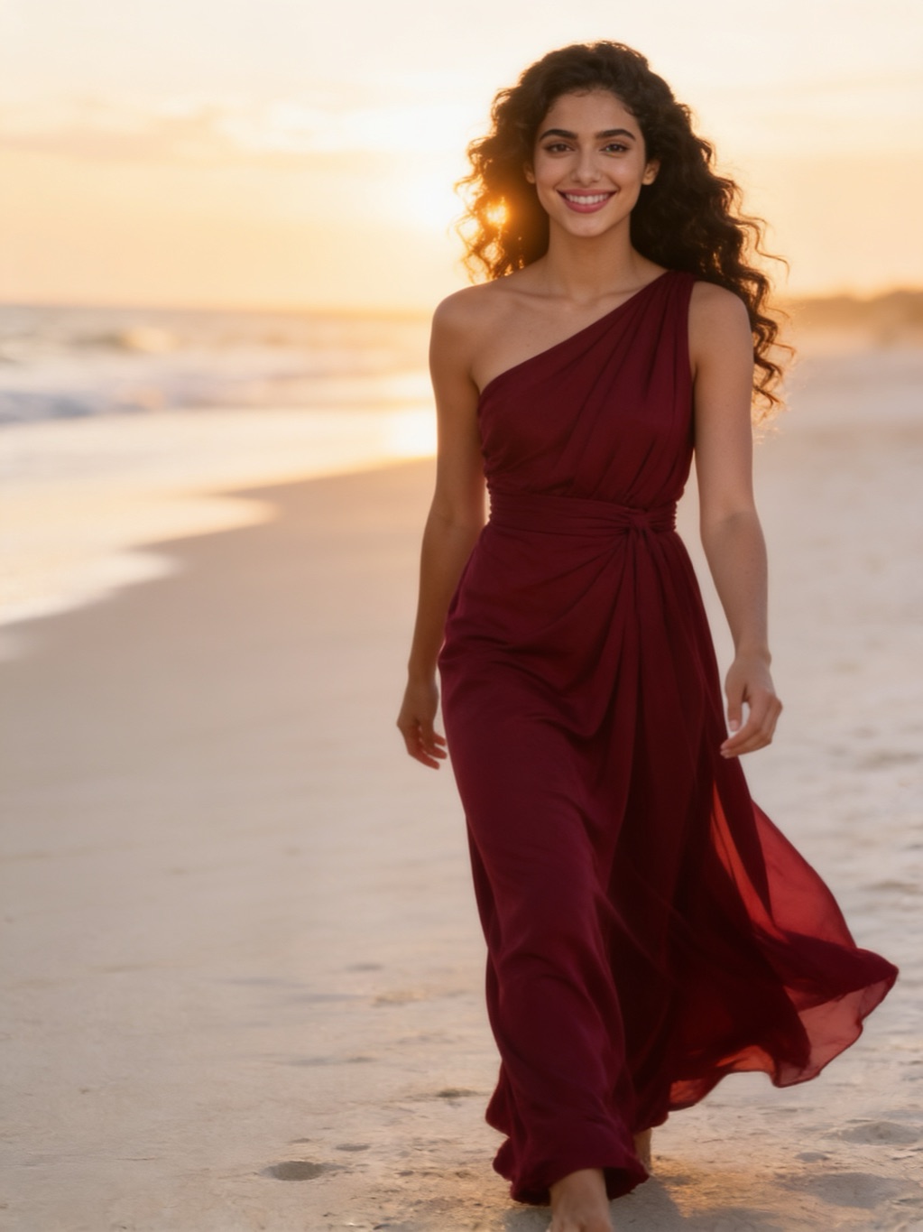 Jaunita Bridges in her evening gown, on the beach