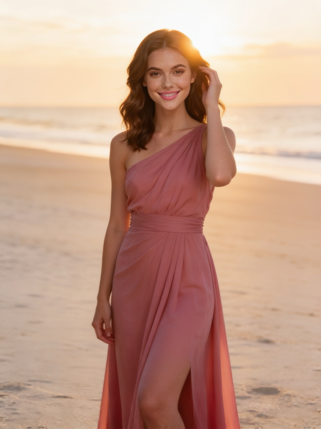 Yolonda Curry in her evening gown, on the beach