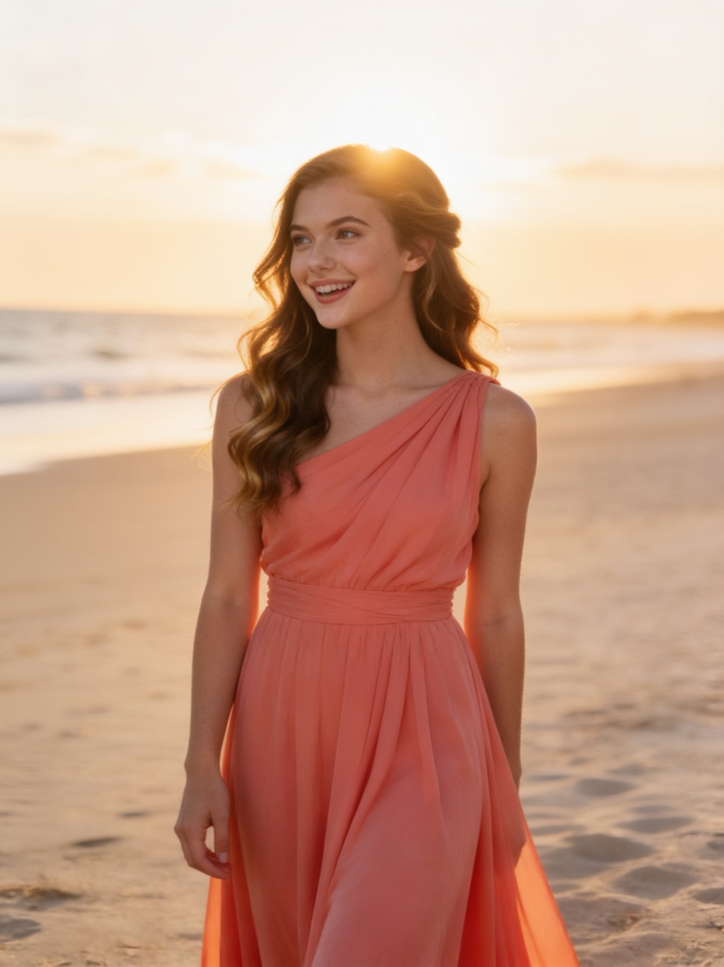Brandy Barnett in her evening gown, on the beach